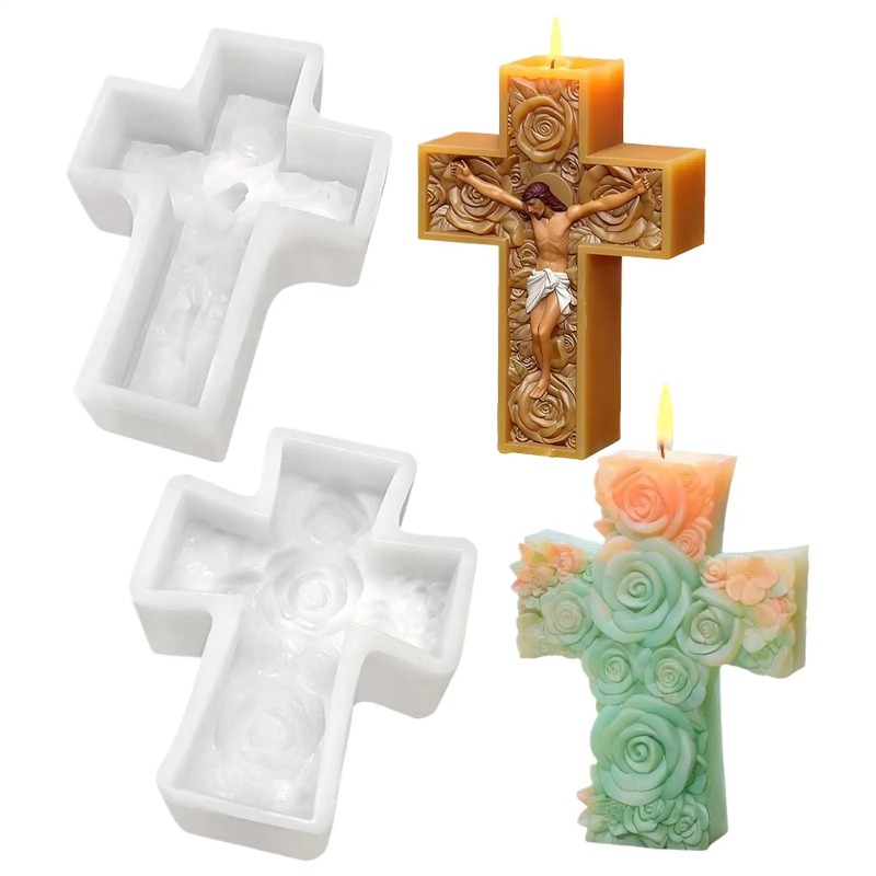 Candle Making Party - Flower Cross Jesus Silicone Candle Mold